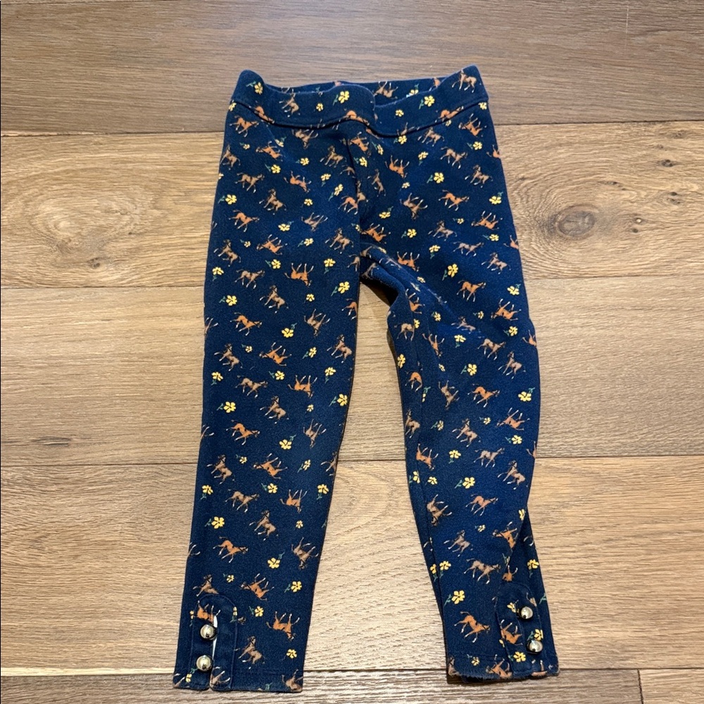 Janie and Jack Navy Leggings with Brown Horse & Yellow Floral Print